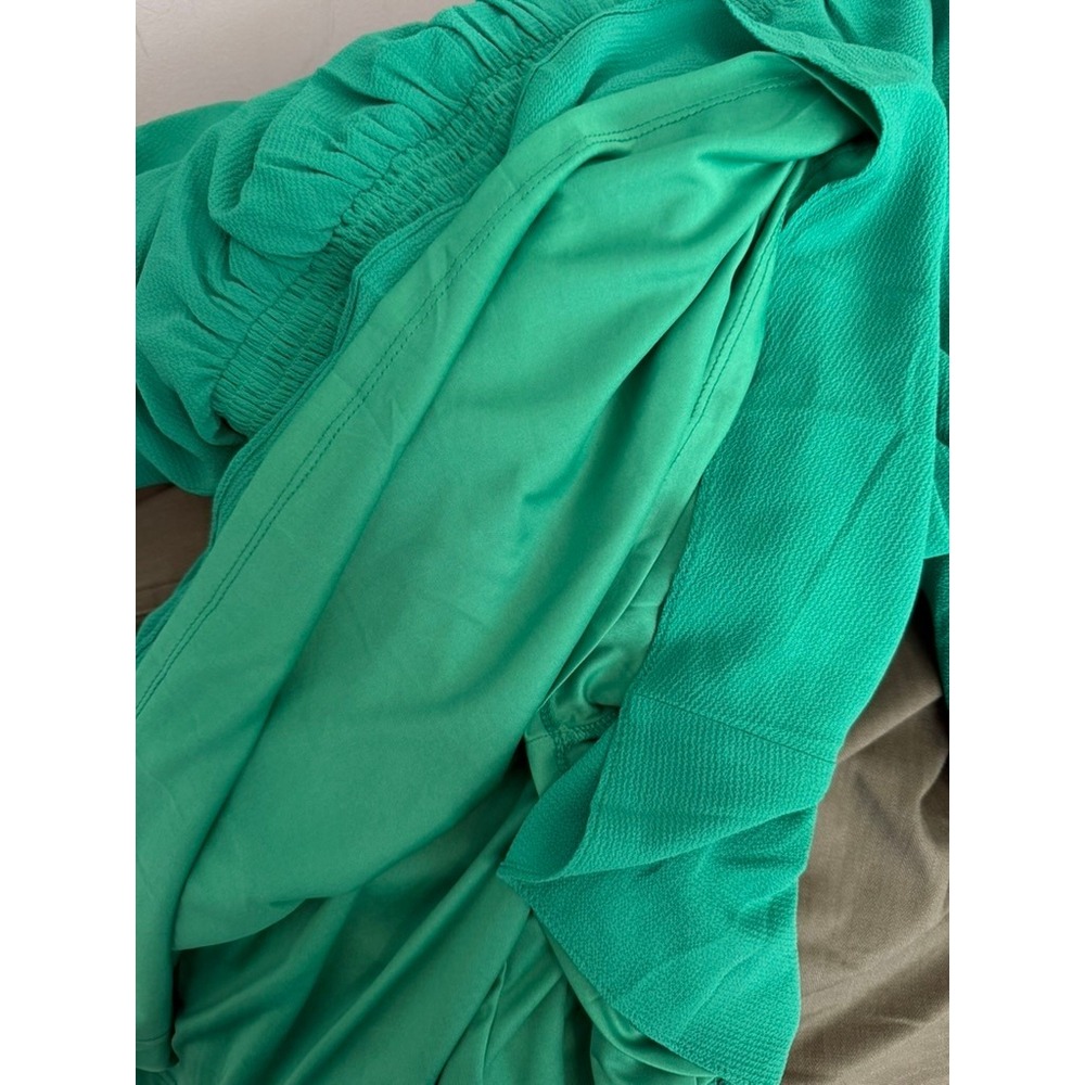 London Times Woman Green Smocked Waist Ruffle Sleeve Dress 1X T7349W NEW - Picture 7 of 10